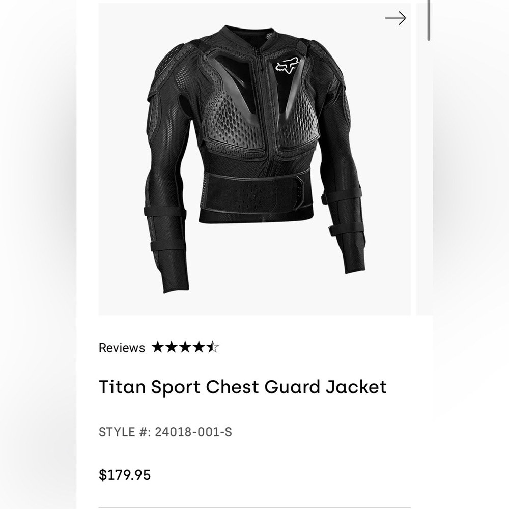FOX racing Titan Sport Chest Guard Jacket men’s small 43-48 CM chest